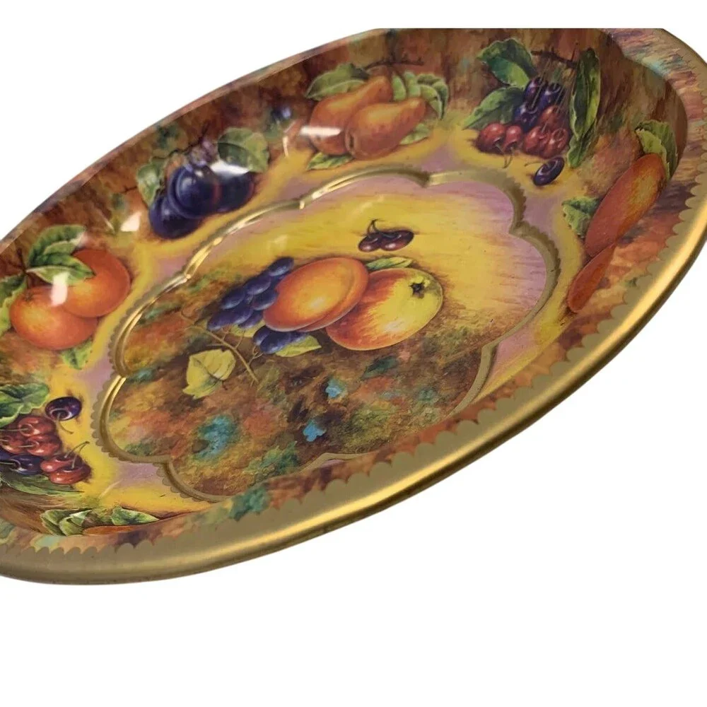 Vintage 1971 Daher Decorated Ware Metal Fruit Themed Shaped Bowl Made in England